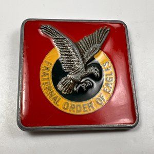 Vtg Fraternal Order of Eagles FOE Belt Buckle Red Enamel Logo NP